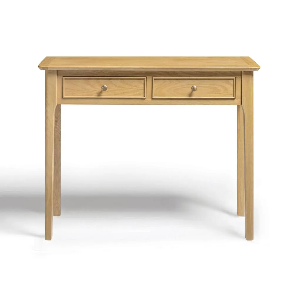 FurnitureboxUK Belle 2 Drawer Solid Oak Wood Console Table in Light Brown 3