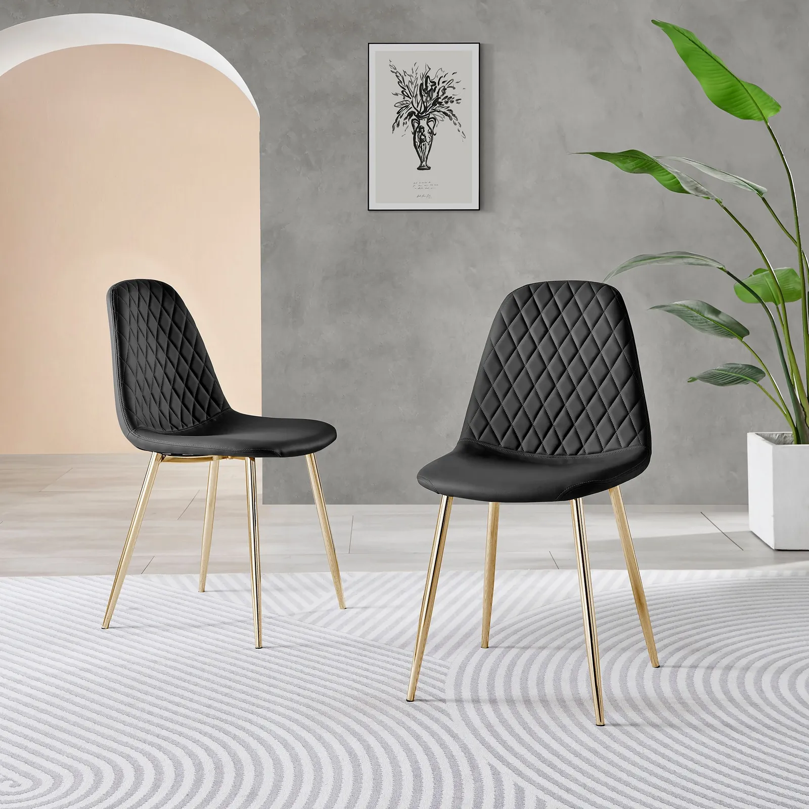 FurnitureboxUK 2x Corona Gold Leg Faux Leather Dining Chair in Black 2
