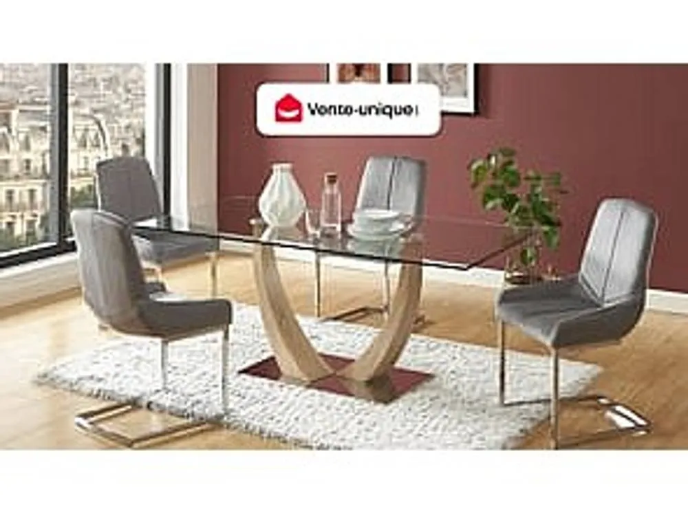 Vente-unique 6 - Seater Dining Table In Tempered Glass, MDF & Stainless Steel in Clear 4
