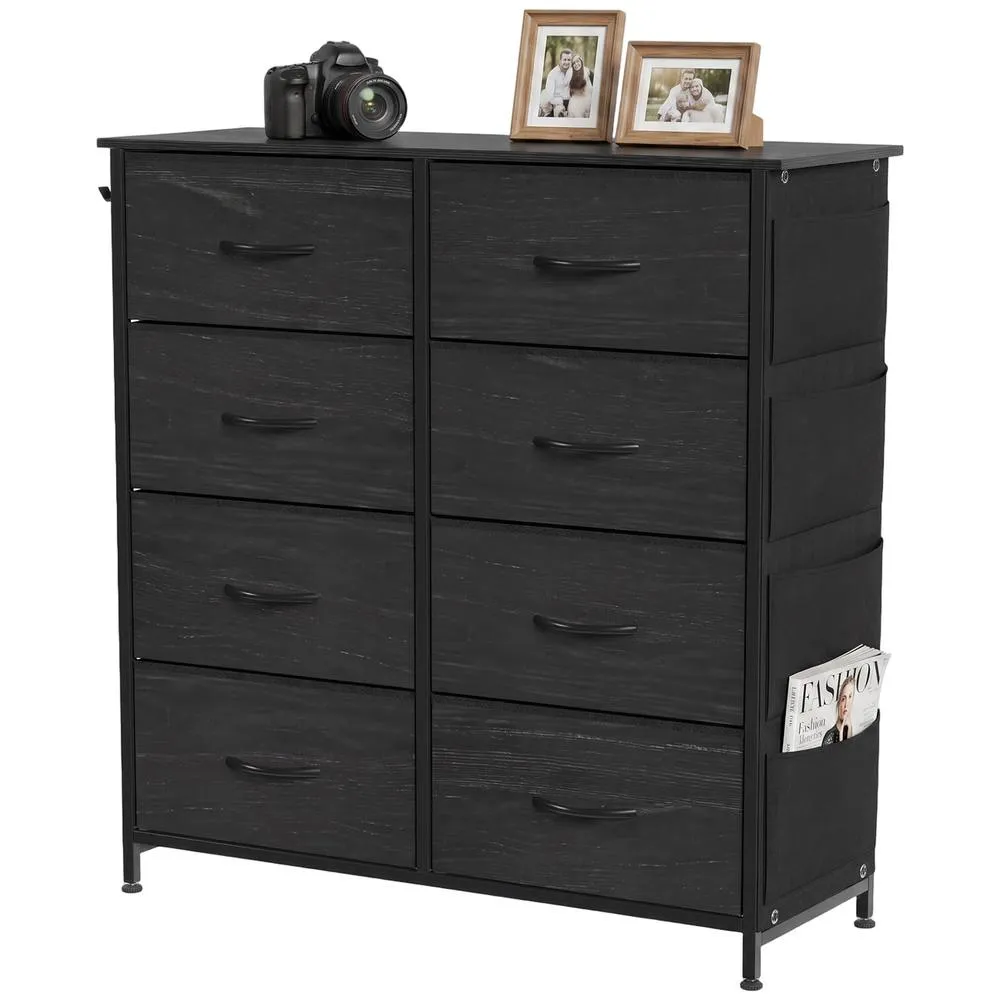 HOMCOM Fabric Chest of Drawers, 8 Drawer Dresser for Bedroom, Black