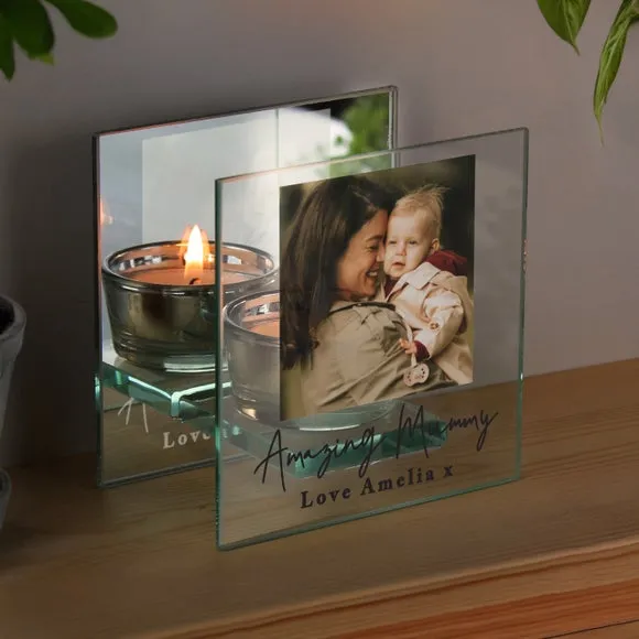 Personalised Photo Mirrored Glass Tealight Holder 2