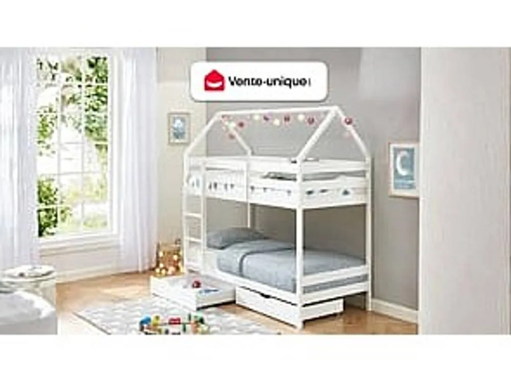 Vente-unique Cabin Bunk Beds 2 X 90 X 190 Cm - 2 Drawers - Pine - White - CHORI 4
