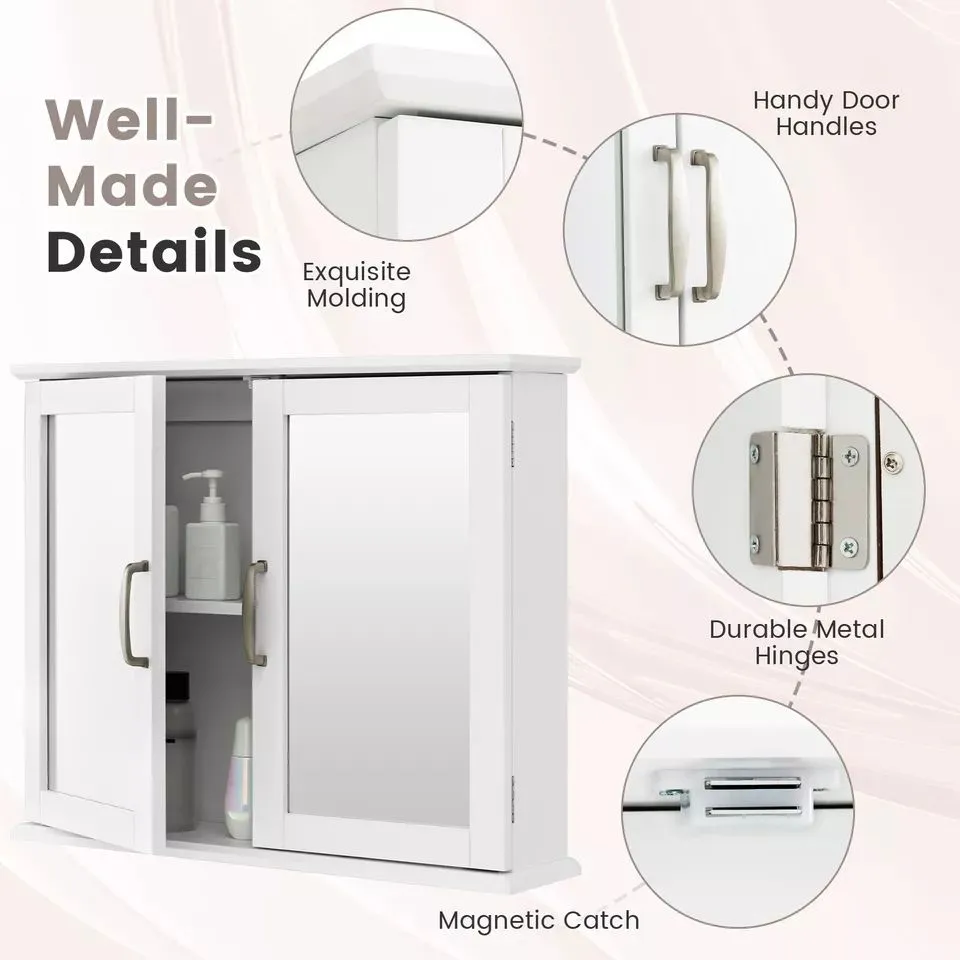 Costway Wall Mounted Bathroom Mirror Cabinet Wooden Storage Cupboard Medicine Cabinet in White 3