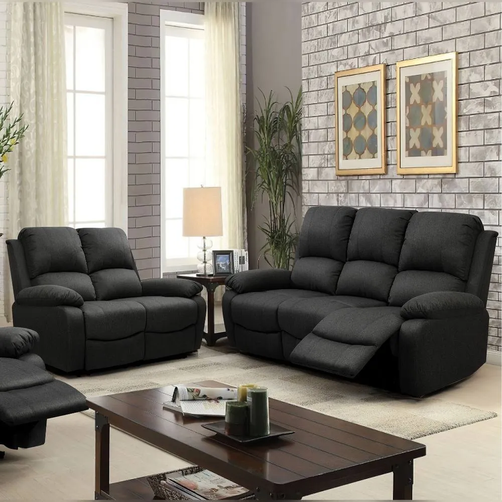 Comfy Living Ltd Luxury Fabric Reclining 3 Seater Sofa & 2 Seater Sofa in Dark Grey