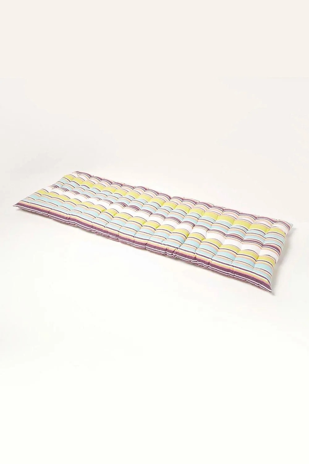 Homescapes Garden Bench Cushion Luxury 3 Seat Cotton Green Striped Indoor Outdoor Pad