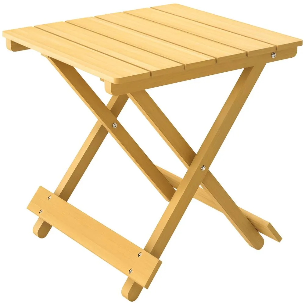 OUTSUNNY Wooden Folding Garden Table, Folding Side Table, Nature Wood Finish in Natural 2
