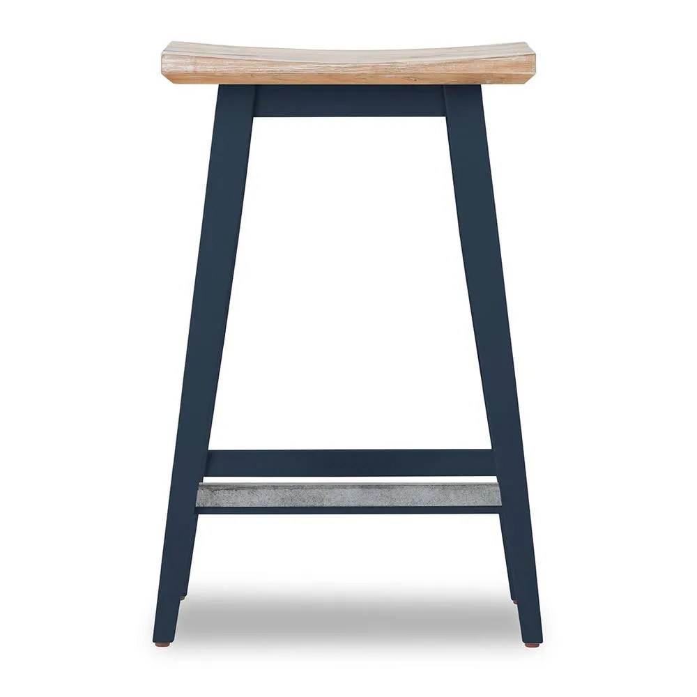Statement Furniture Florence Bar Stool, Acacia Hardwood Rectangular Seat in Navy 2