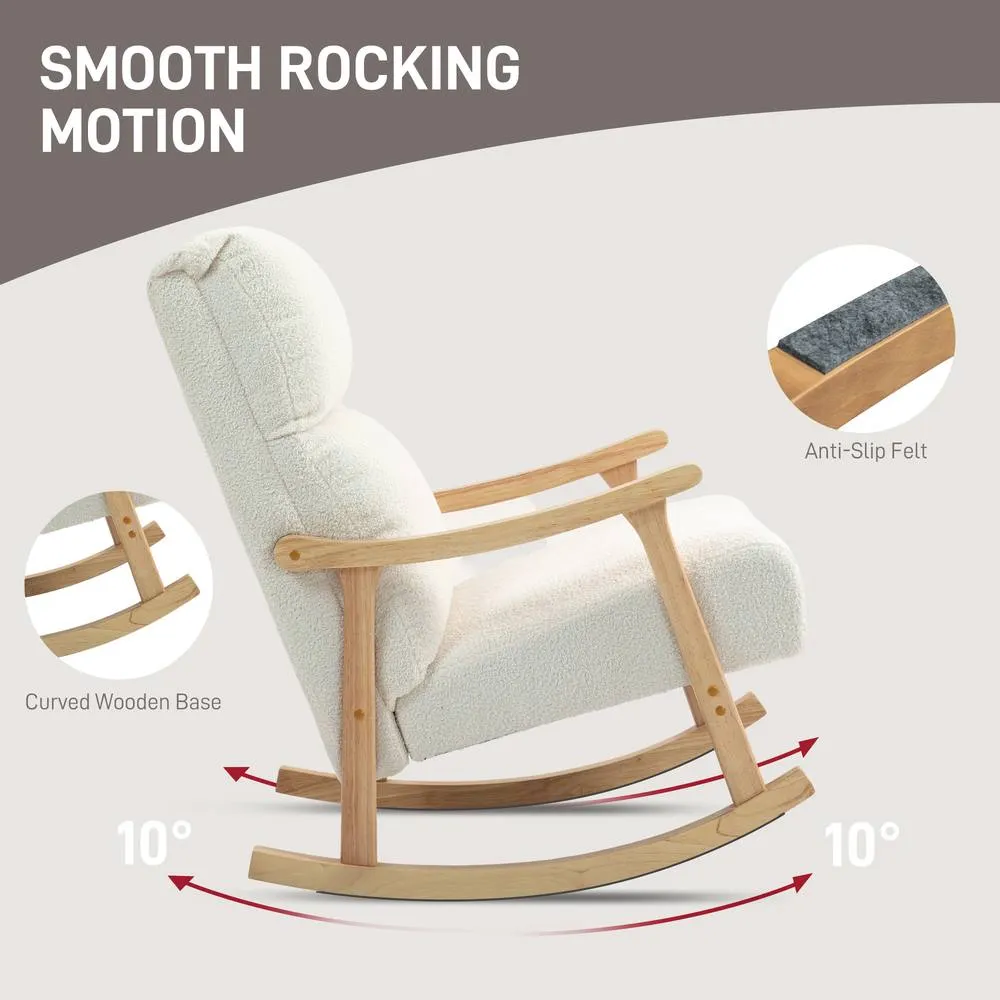 HOMCOM Rocking Chair, Teddy Fleece, High Back, Armrests, Cream White 4