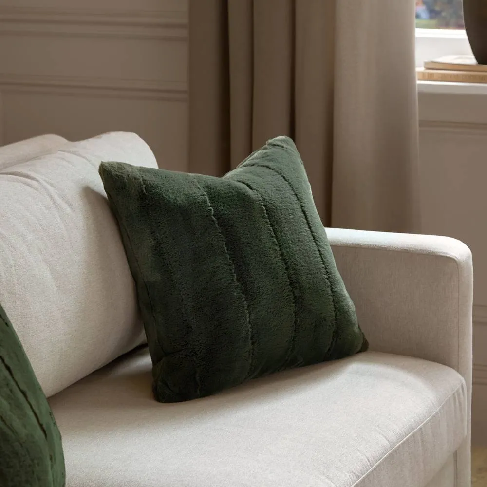 Paoletti Empress Faux Fur Cushion in Dark Green 1