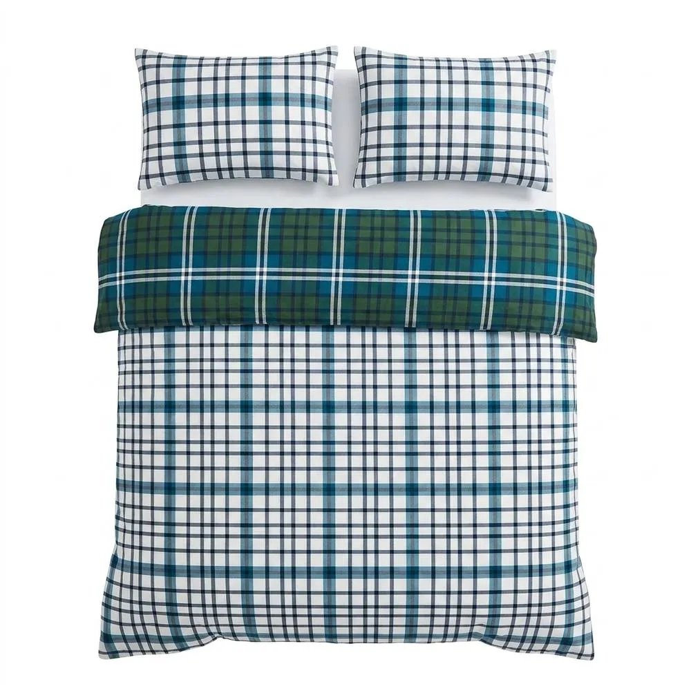 Rapport Home Ross Check Christmas Reversible Duvet Cover Set in Green 4