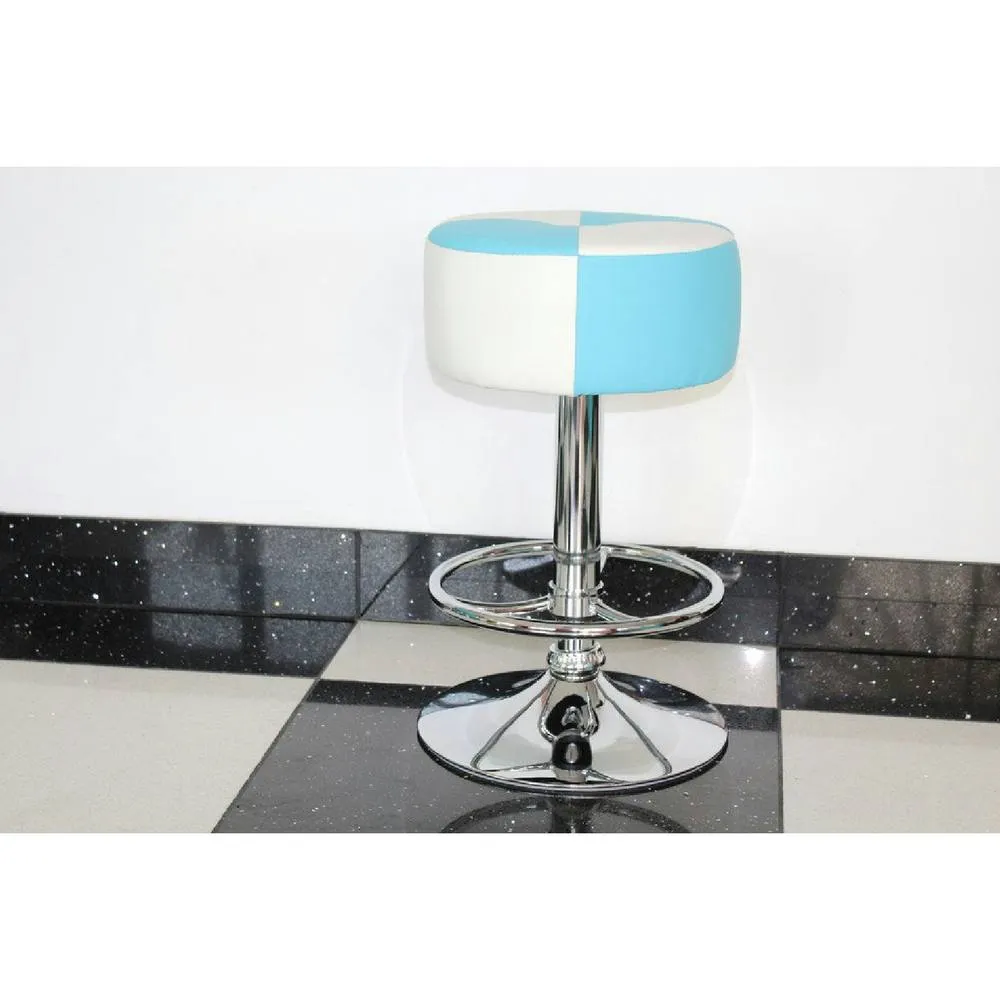 netfurniture Morasi Retro American Diner Kitchen Bar Stool Blue & White Padded 4