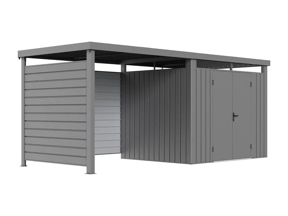 Vente-unique Galvanised Steel Metal Garden Shed 6.25 M² With Lean-To & Openwork in Grey 4