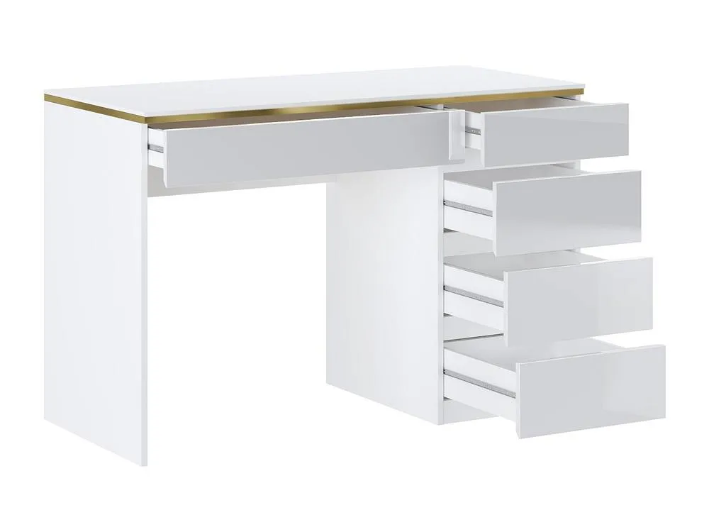 Vente-unique Desk - 5 Drawers - Glossy White & Gold - VUKIA 6