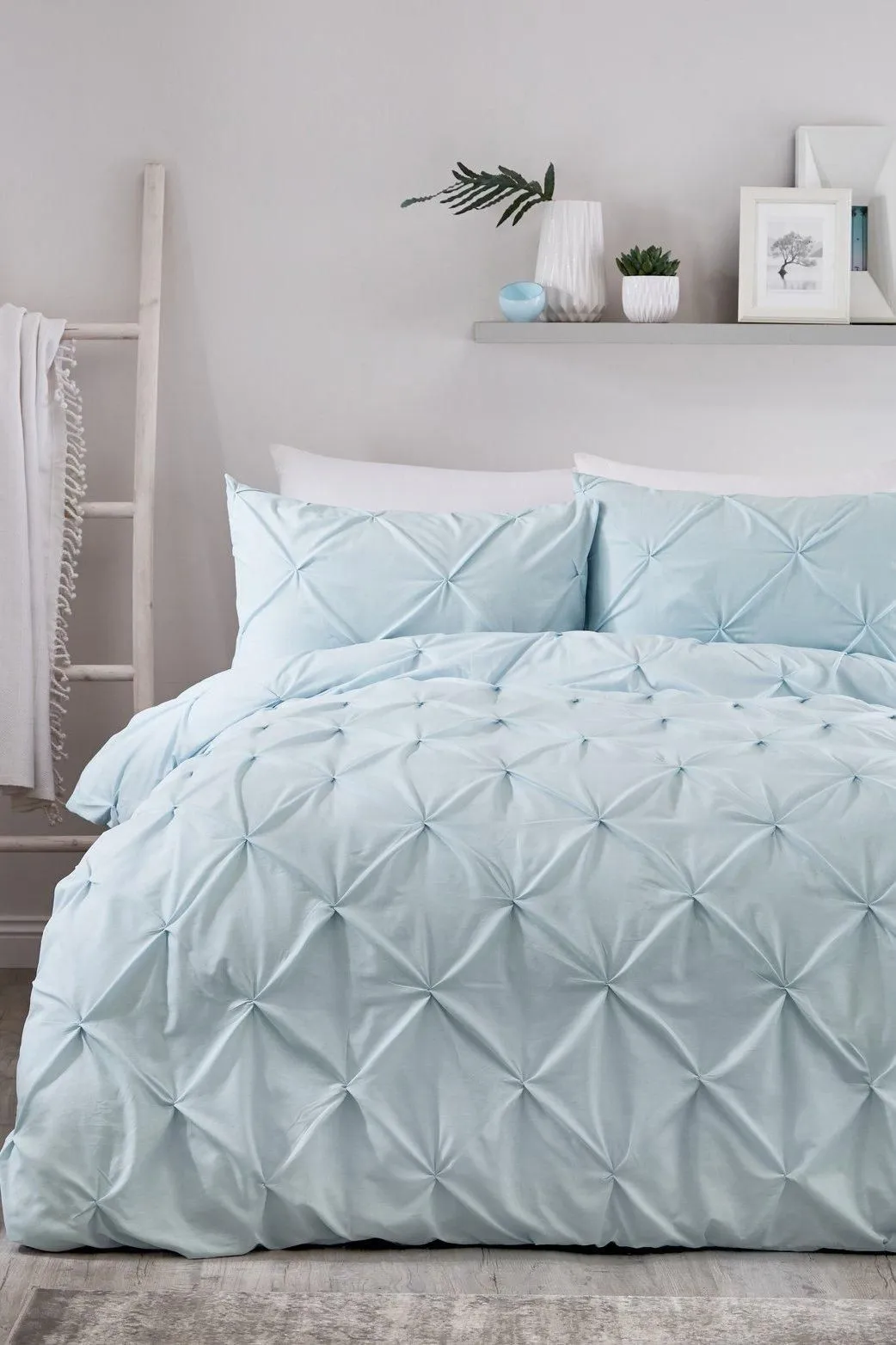 Serene 'Lara' Luxury Ruched Duvet Cover Set in Duck Egg Blue