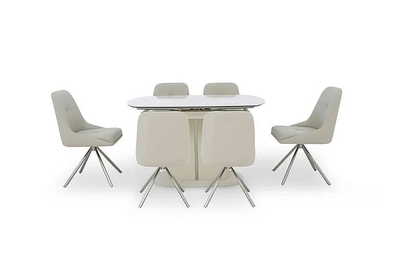 Avorio Swivel Extending Dining Table and 6 Swivel Chairs Set