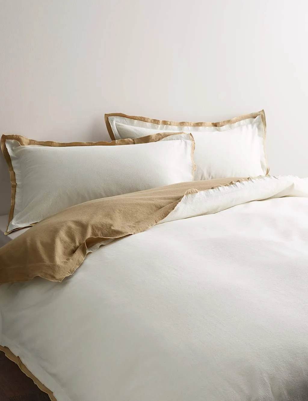 M&S Pure Cotton Crepe Contrast Bedding Set Natural Mix