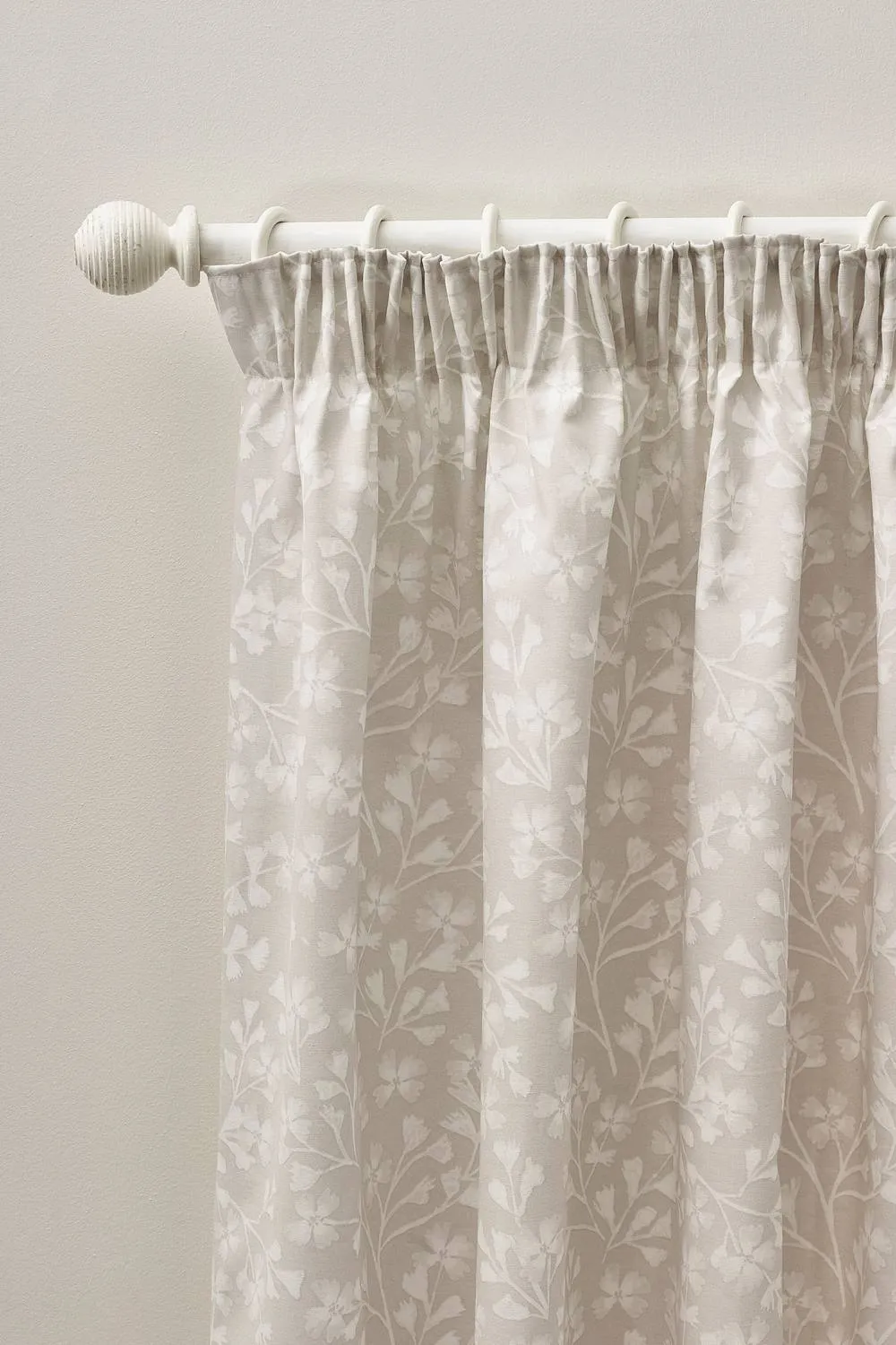 Catherine Lansfield 'Brooke Floral' Lined Pencil Pleat Curtains in Natural 2