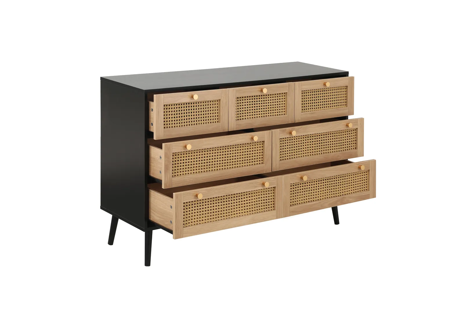 Birlea Croxley Chest of 7 Drawers Rattan Croxley Mid Century Modern in Black 5