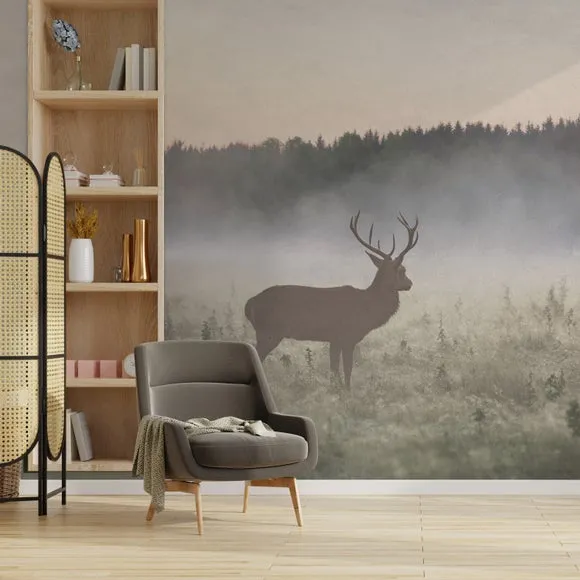 Stag in the Mist Neutral Wall Mural