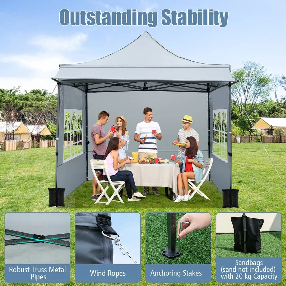 Costway 10 x 10 Pop Up Canopy Tent with Wheeled Bag & 4 Sandbags in Grey 6