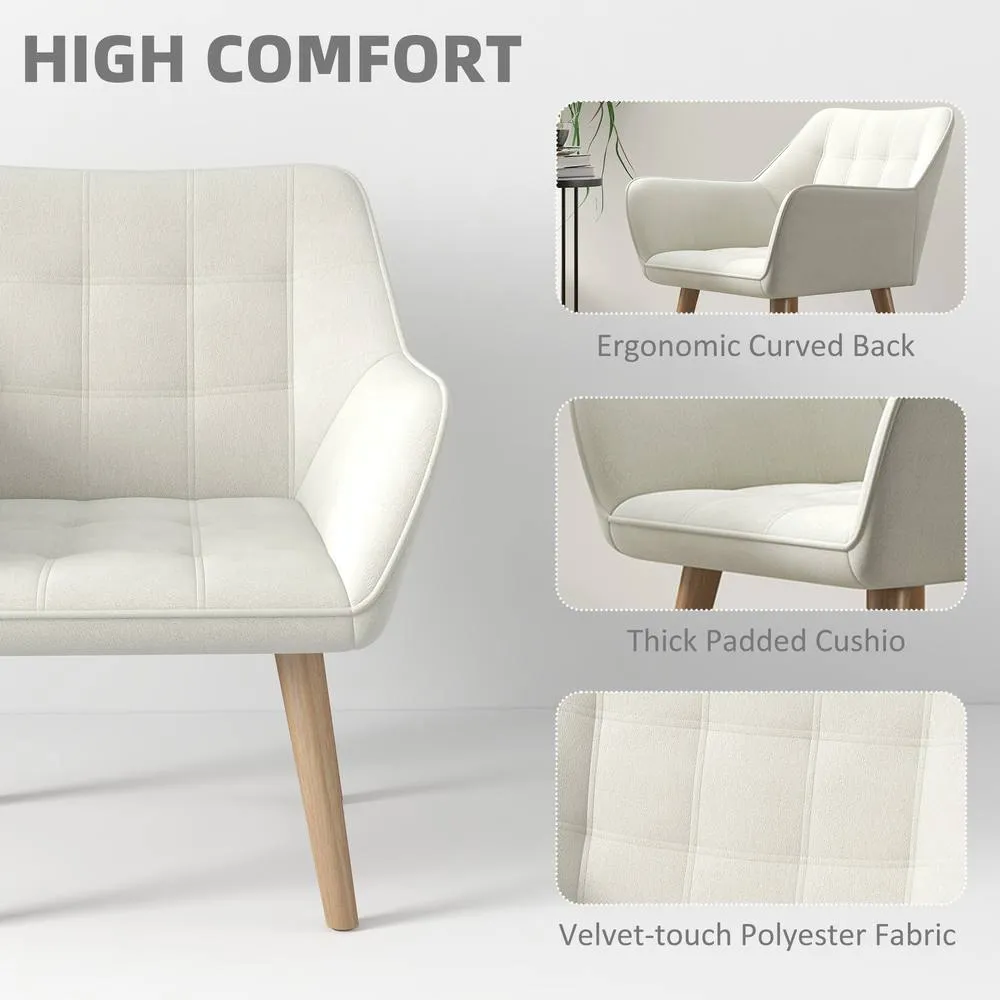 HOMCOM Set of 2 Velvet-Feel Accent Chair with Slanted Back, Wood Legs, Cream 4