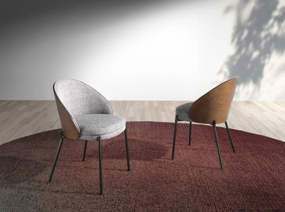 Angel Cerda Grey Fabric Dining Chair with Walnut Veneer & Black 3