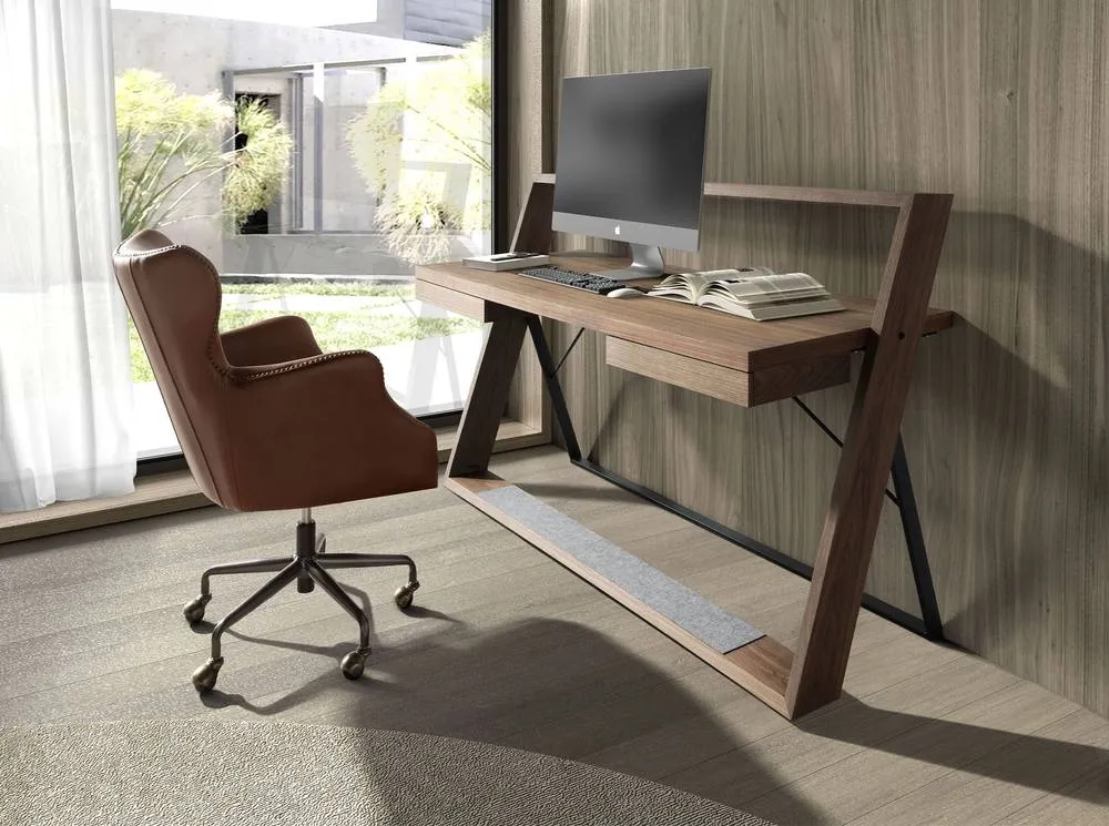 Angel Cerda Model Walnut & Black Steel Desk 2 Soft-Close in Brown 3