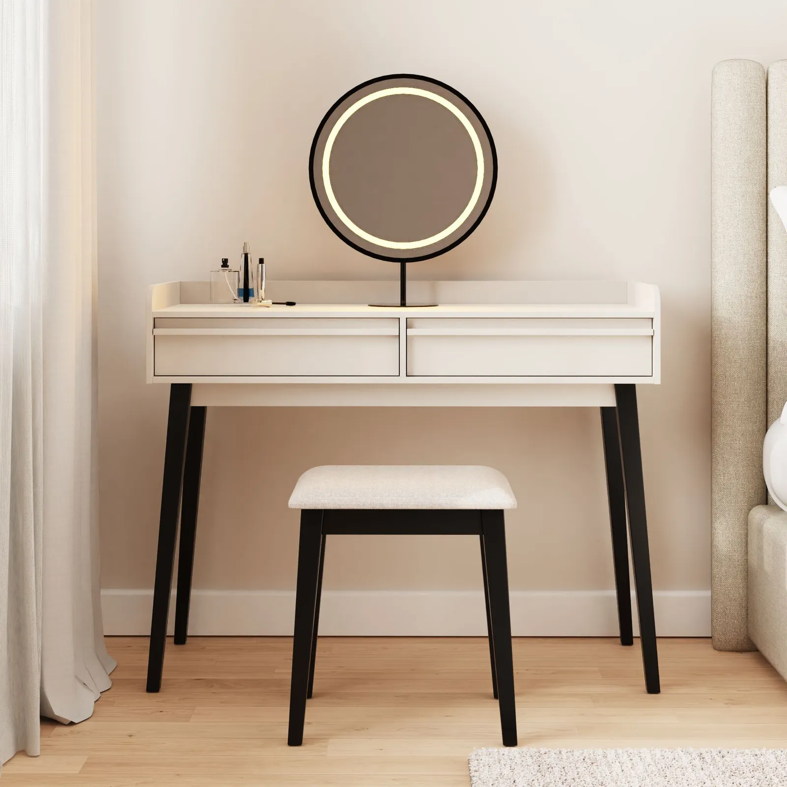 GFW Phoebe Dressing Table with LED Mirror & Stool in Natural 6