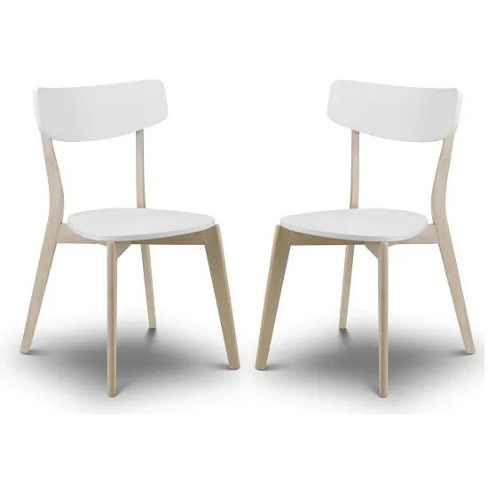Bramley Dining Chairs In White With Oak Effect Legs In A Pair