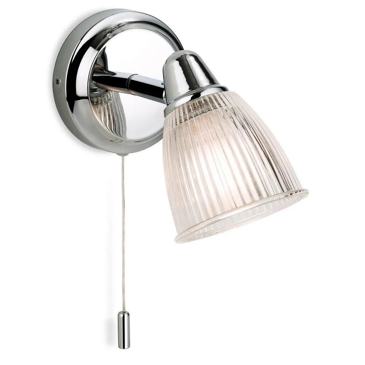 Netlighting Echo 1 Light Bathroom Wall Light Chrome with Clear Ribbed Glass IP44 G9 in Grey