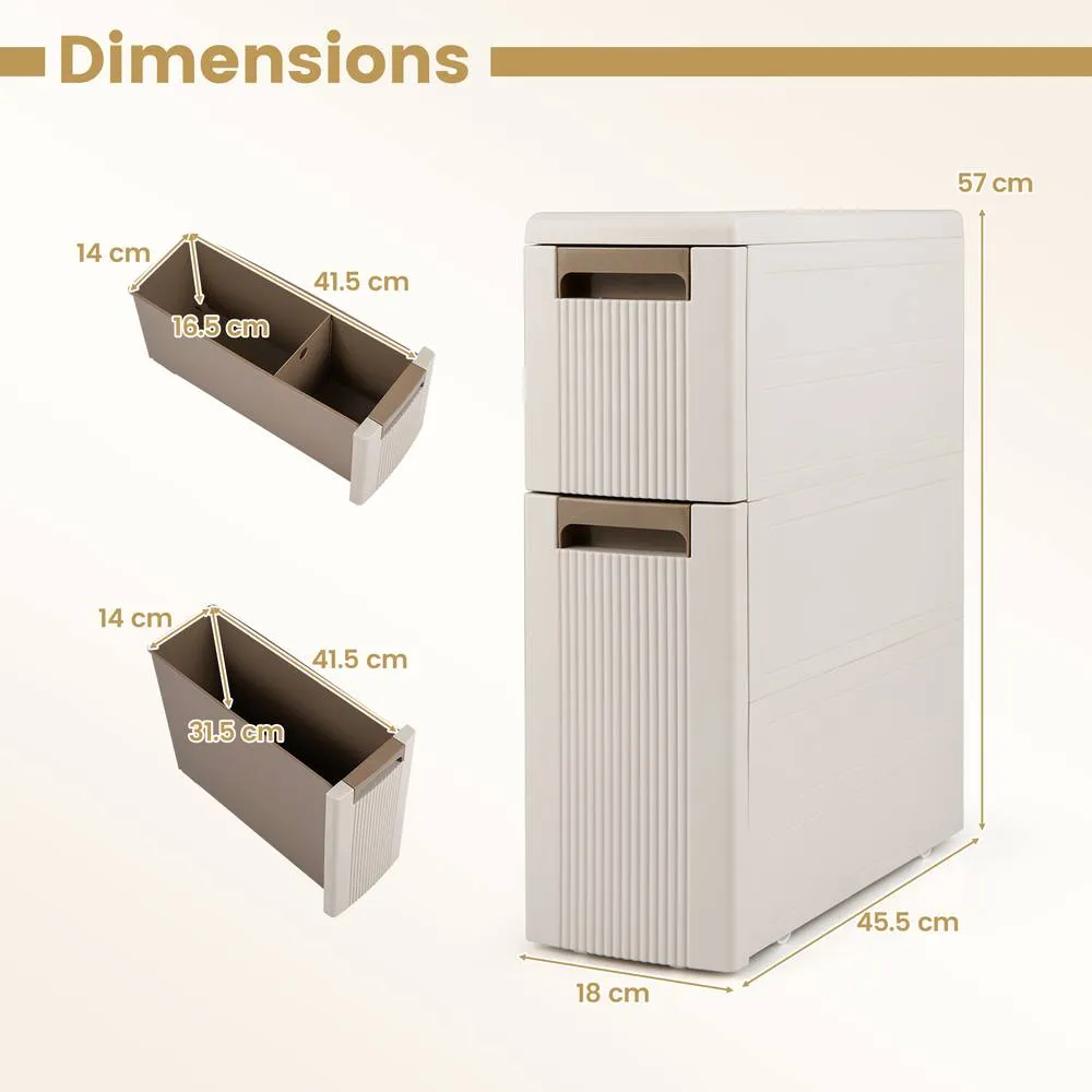 Costway Slim Rolling Cart with Removable Dividers Plastic Organizer in Cream 2