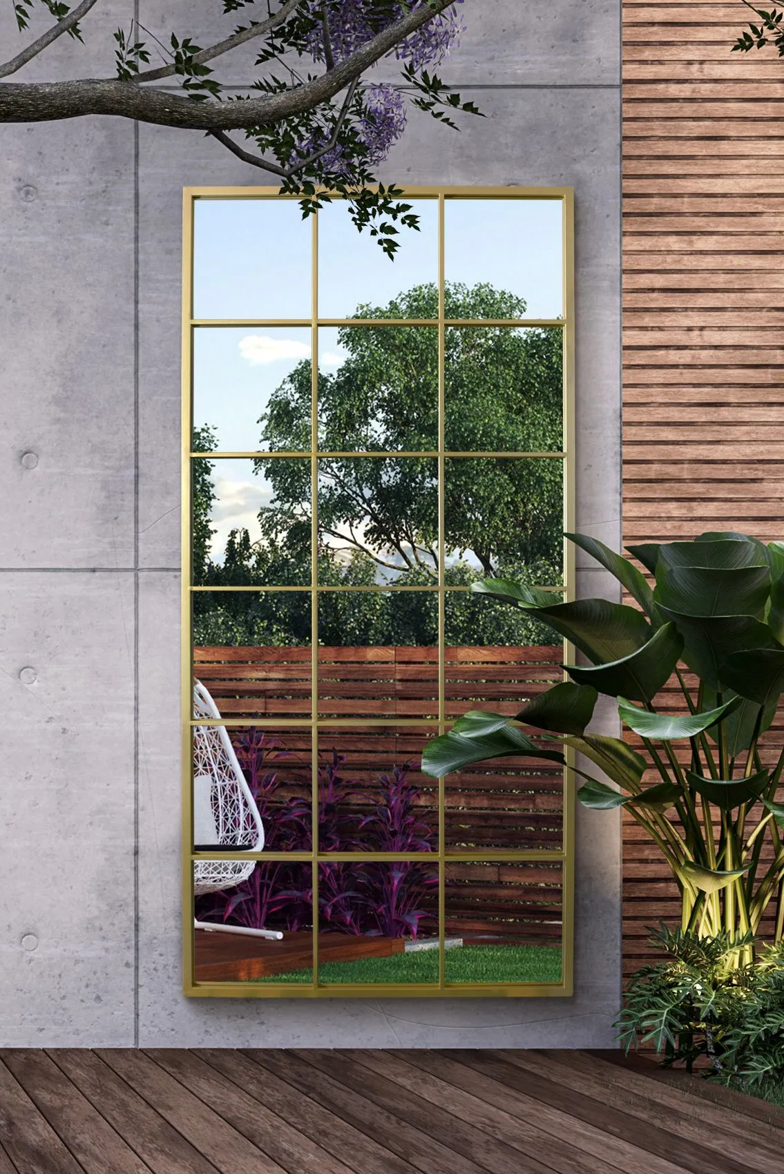 MirrorOutlet Gold Modern Window Garden Wall Mirror 69" X 33" (174CM X 85CM)