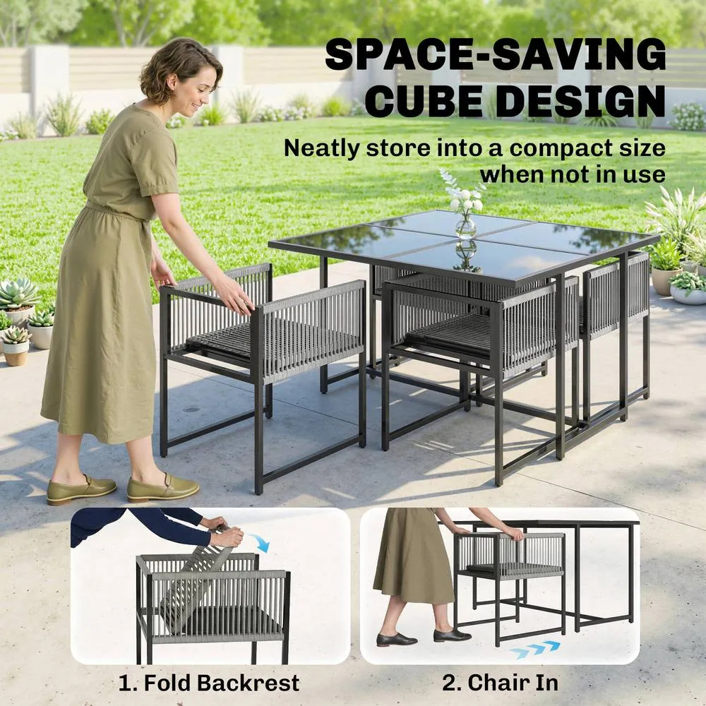 OUTSUNNY Garden Dining Set, Outdoor Table & Chairs with Foldable Backrest in Light Grey 4