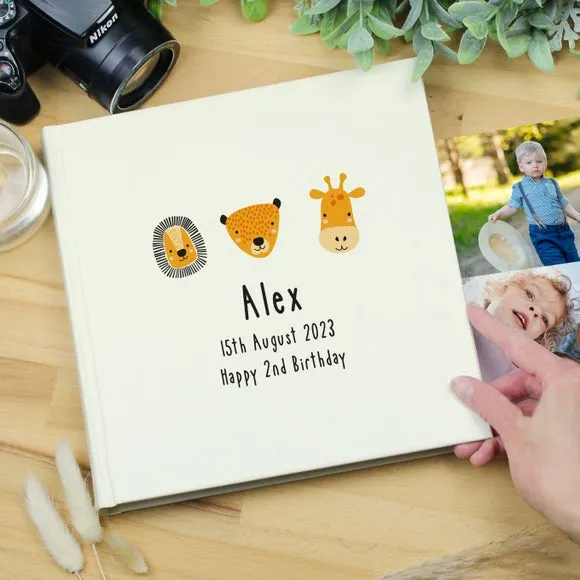 Personalised Scandi Safari Animals Square Photo Album