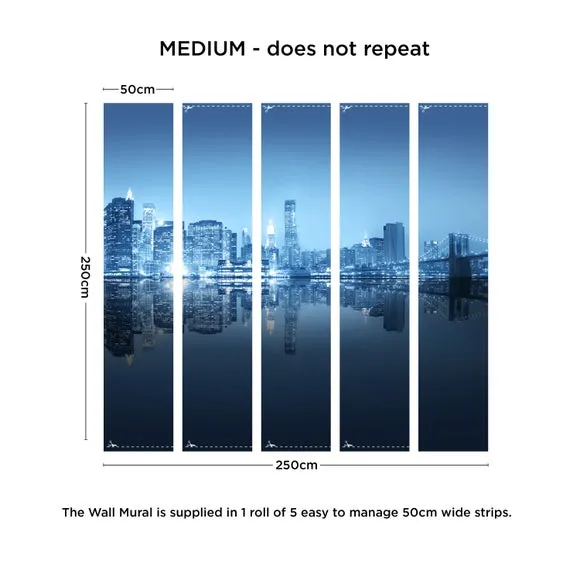 City Night Skyline Blue Wall Mural 4