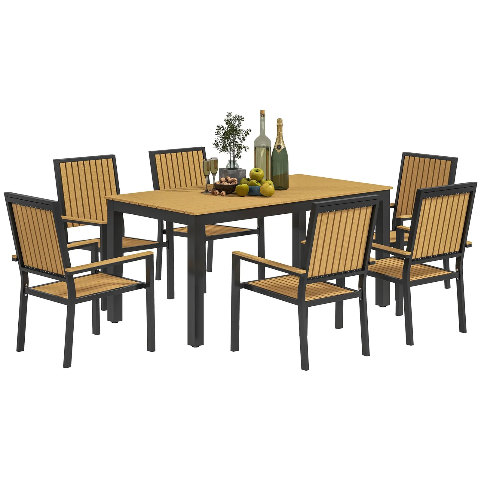 OUTSUNNY 6 Seater Aluminium Garden Dining Set with Stackable Chairs in Natural 2