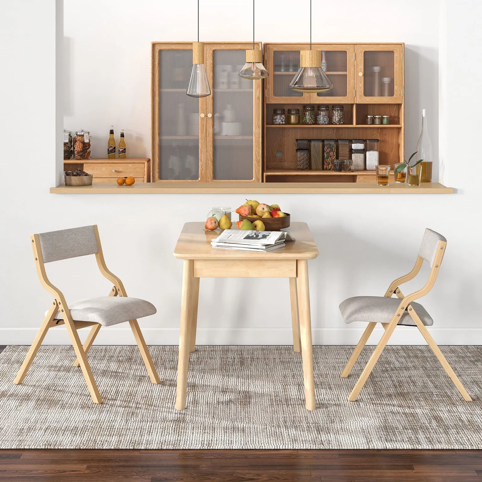 Costway Folding Dining Chair Set of 2 Wooden Upholstered Dining Chairs in Grey 3
