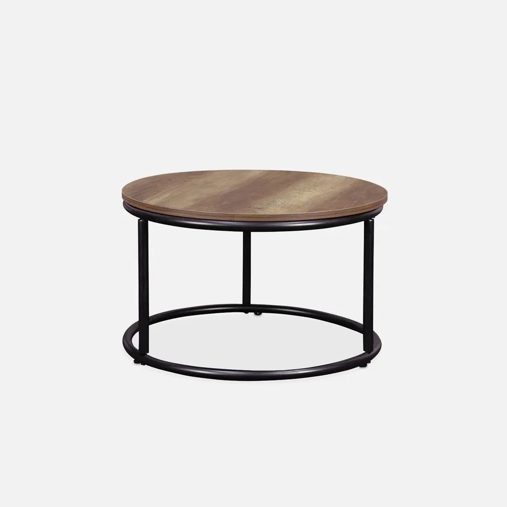 sweeek Pair Of Round Nesting Coffee Tables In Wood Effect in Light Brown 3