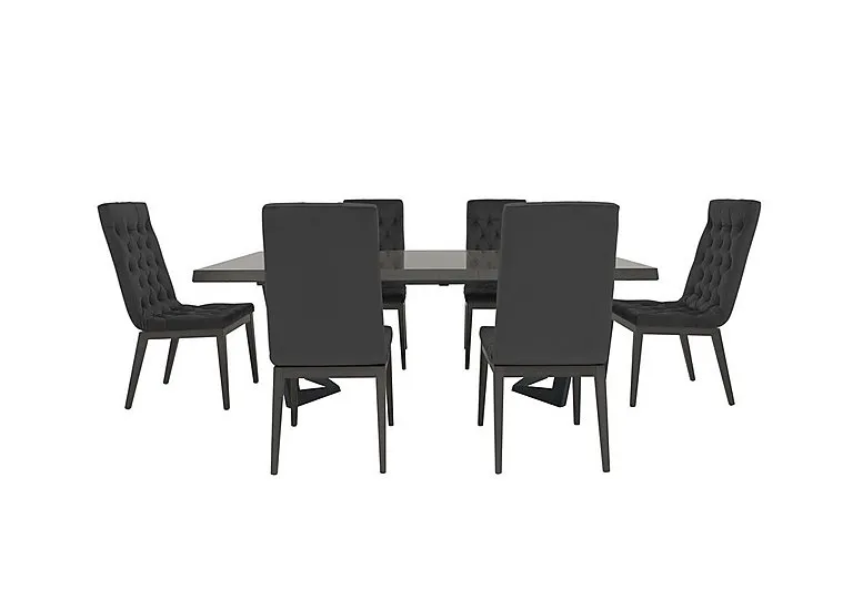 Palazzo 200cm Extending Dining Table in Silver Birch with 6 Capitonne Buttoned Chairs - Scarlet Dark Grey