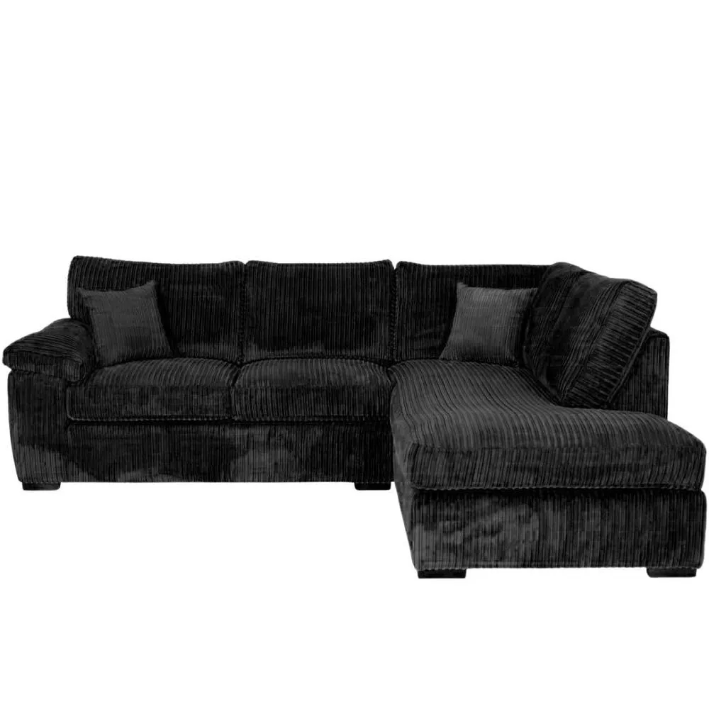 Bliss Furniture Jumbo Cord L Shape 4 Seater Right Hand Corner Sofa in Black Colour