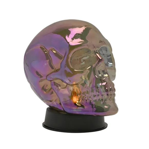 Hocus Pocus Irridescent Glass Skull With Neon Flickering Light 2
