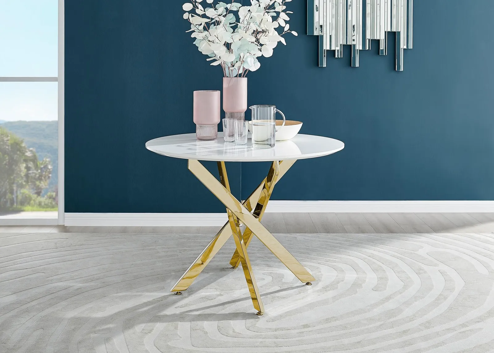 FurnitureboxUK Novara 100cm Round 4-Seater Dining Table With Gold Chrome Legs in White 2