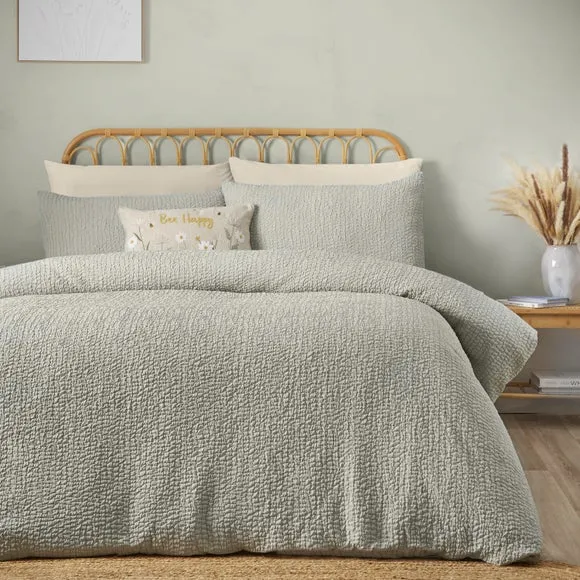 Catherine Lansfield Crinkle Seersucker Duvet Cover & Pillowcase Set 4