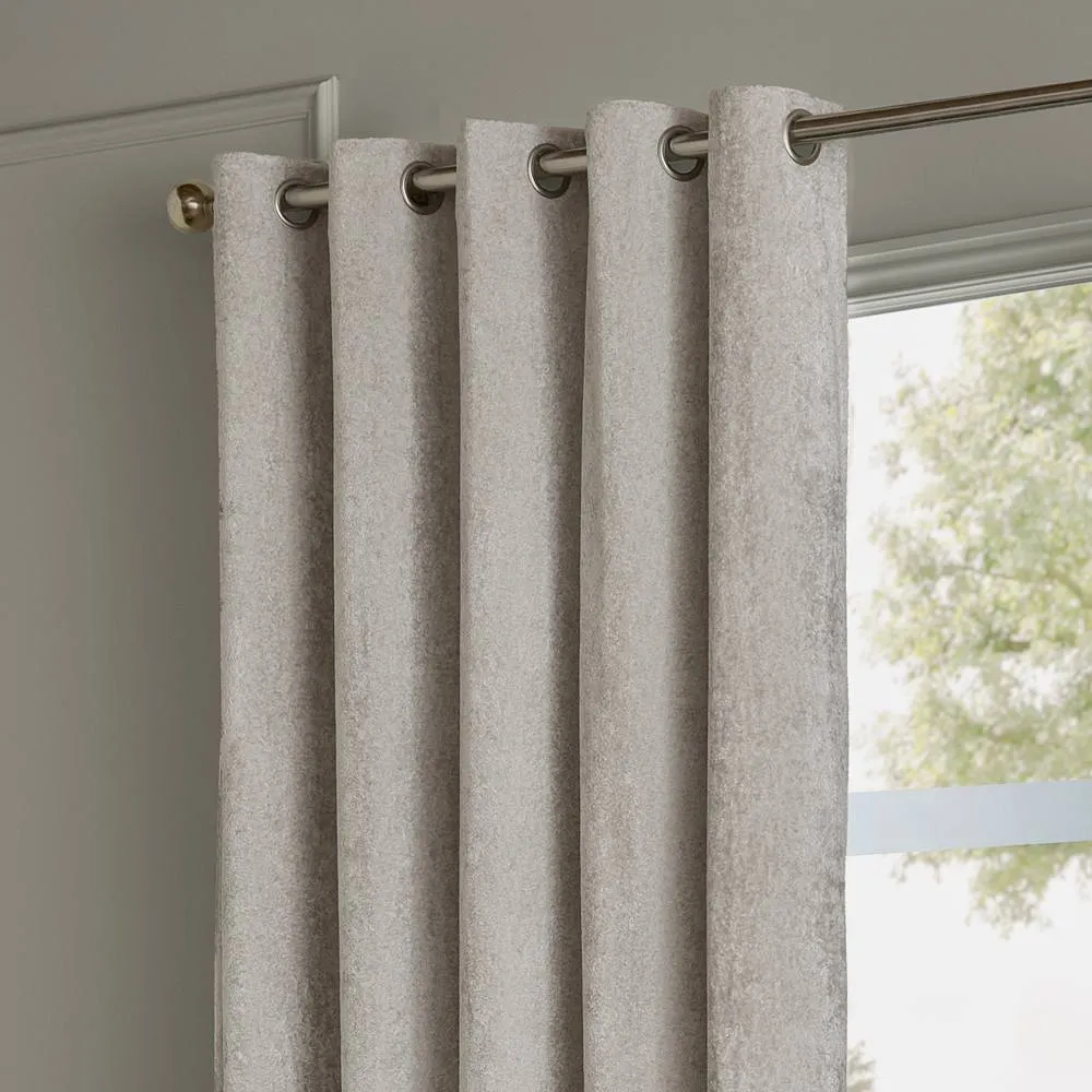 Paoletti Lustre Velvet Fully Lined Eyelet Curtain Pair in Silver 3