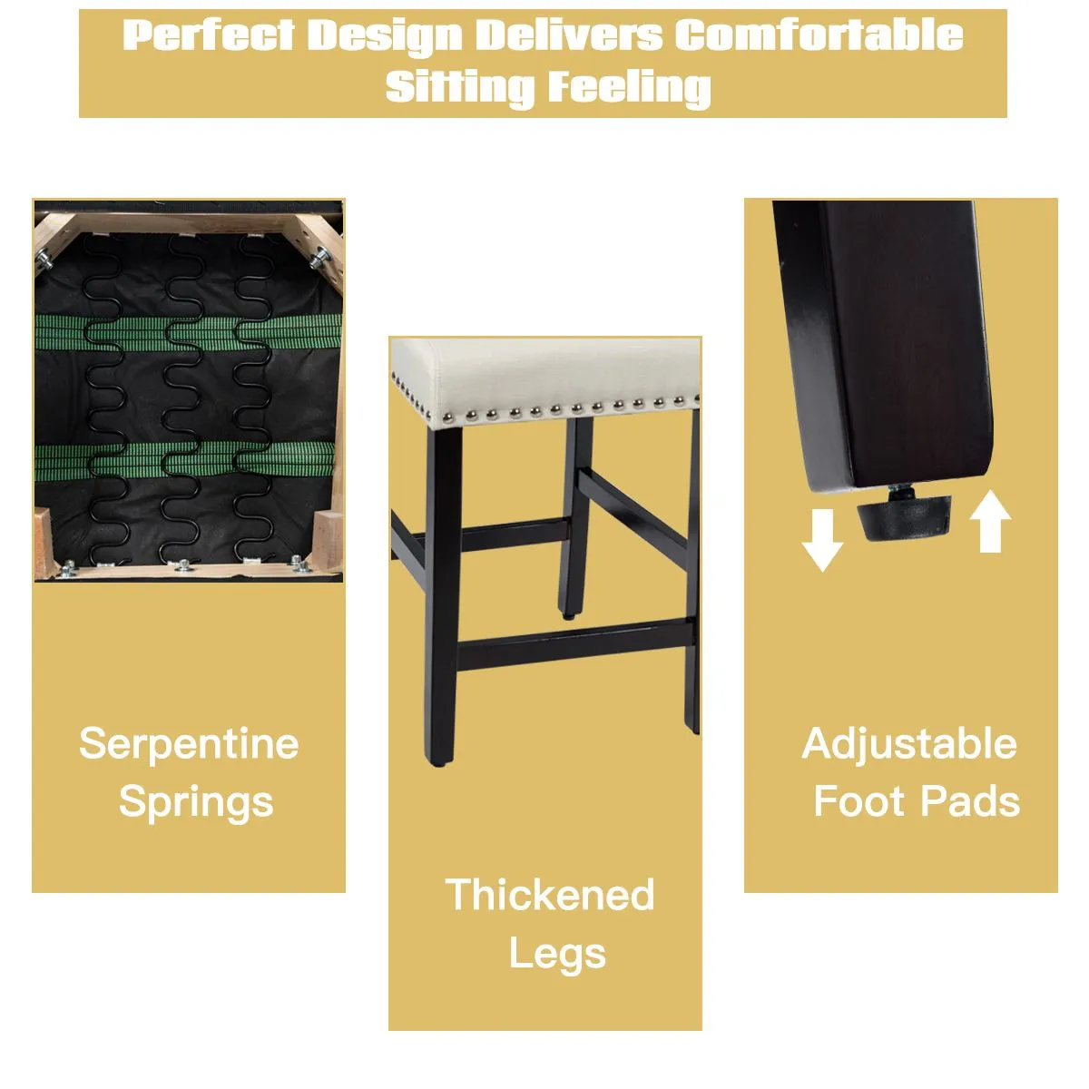 Costway Set of 2 Bar Stools Counter Height Chair Upholstered W/ Low Backrest & Wide Seat in Beige 5