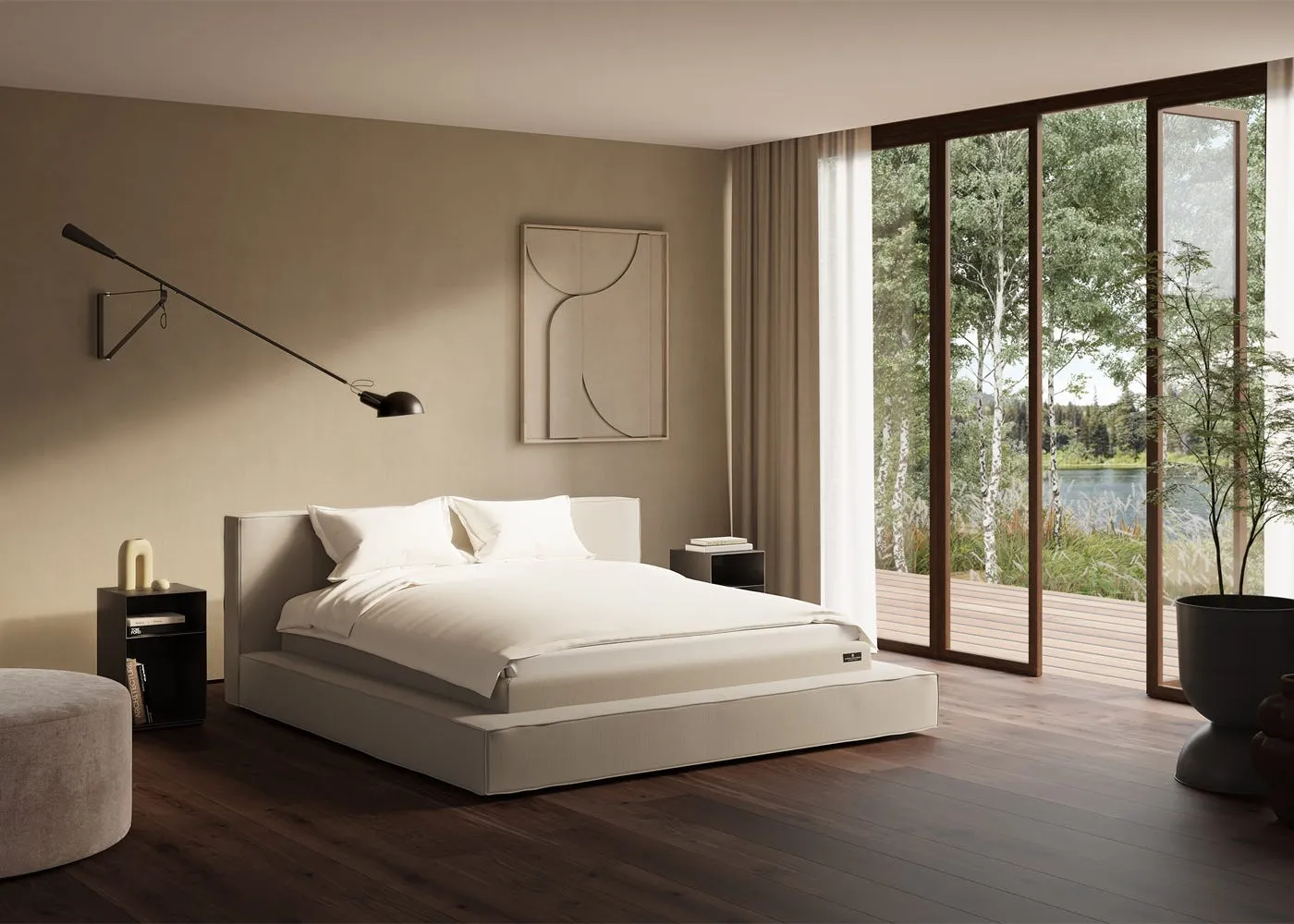 Carpe Diem Beds Rörö Stora Bed Set and Luxury Mattress Topper Continental King Firm Tension in Ro Asuri Cashew 3