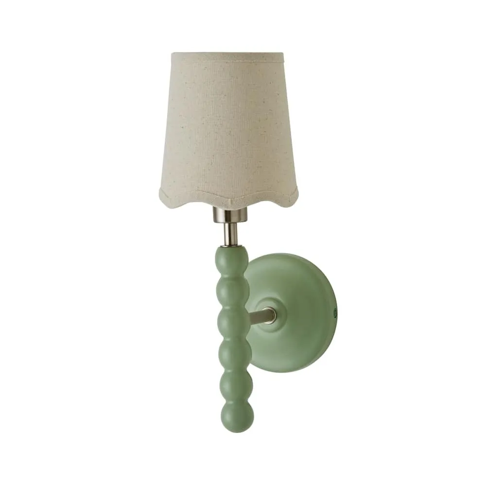 ValueLights Bobbins Pastel Bobble Wall Light & Natural Linen Trim Lamp Shade in Pale Green 3