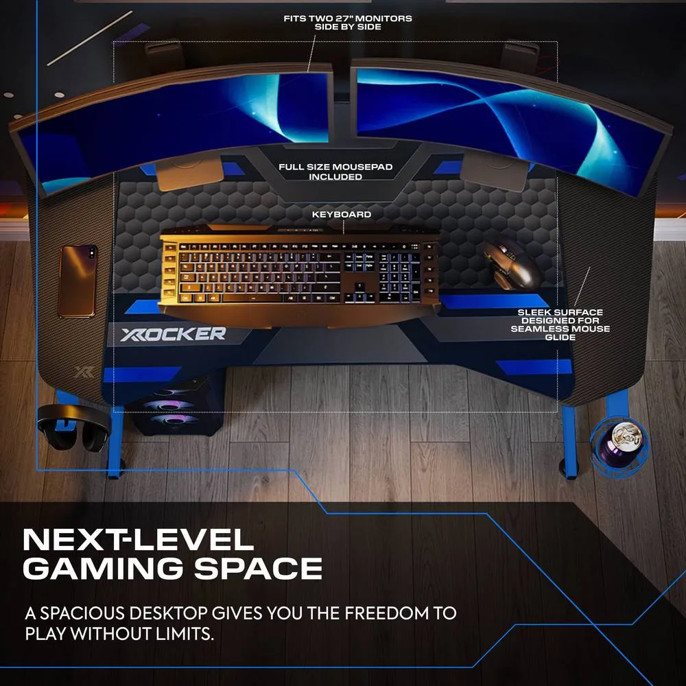 X Rocker Panther Evo 120cm Gaming Desk with Mousepad - Blue 3