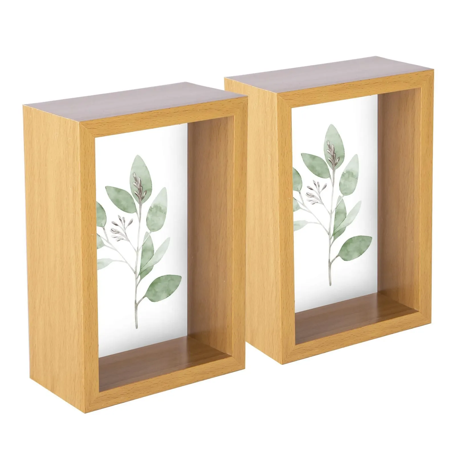 Nicola Spring 3D Deep Box Photo Frames - 4 x 6" - Pack of 2 in Light Brown