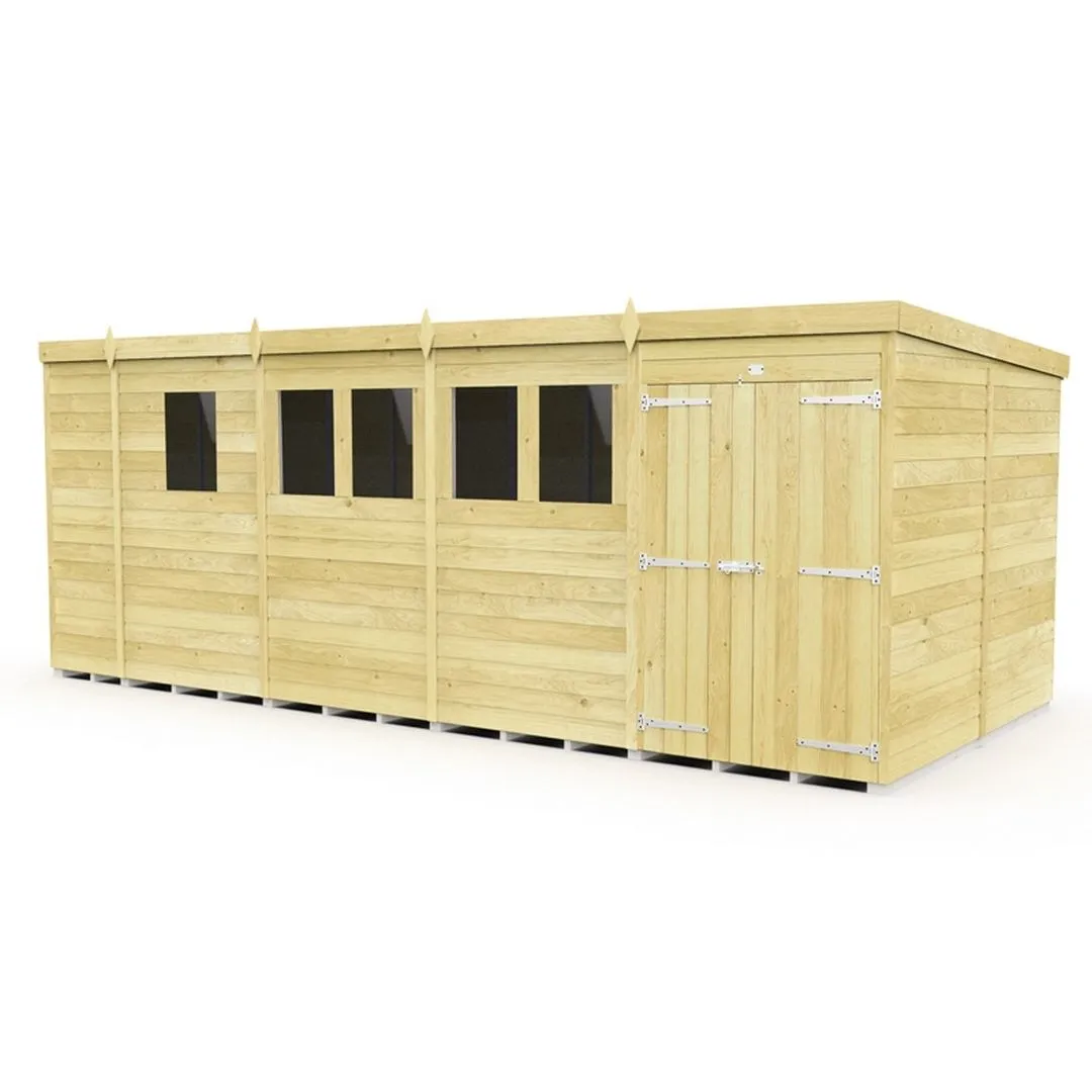 Buttercup Farm 17 x 8 Feet Pent Shed - Double Door W/ Windows - L231 x W492 x H201 cm in Brown